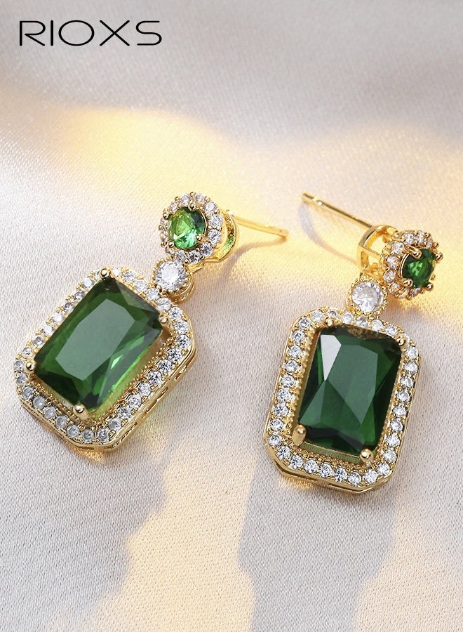 RIOXS 3-Piece Women's Emerald Jewelry Set, Zircon Square Pendant Earrings, Hypoallergenic Diamond-Studded Stainless Steel Necklace, Exquisite Minimalist Large Gemstone Ring, Oxidation-Resistant Layered Jewelry Set for Casual and Formal Occasions - Image 5